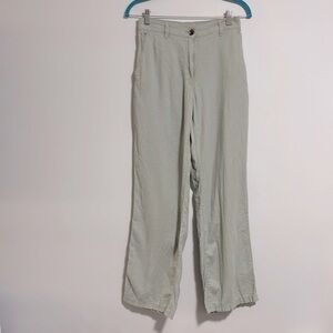 H and M Linen Blend Pants Size 6 Partial Elastic Waist Colour Light Sage Green